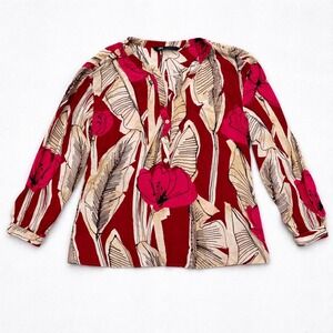 Zara womens medium abstract boho floral top blouse size medium pink